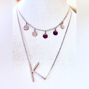 EUC ALLOY LETTER K NECKLACE WITH ACCENT CHOKER PIECE. Two for the price of 1!